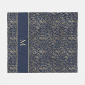 Elegant chique marine blauw goud bladeren monogram fleece deken (Voorkant (Horizontaal))