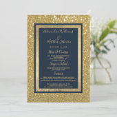 Elegant chique marine blauw goud glitter bruiloft  menu (Staand voorkant)