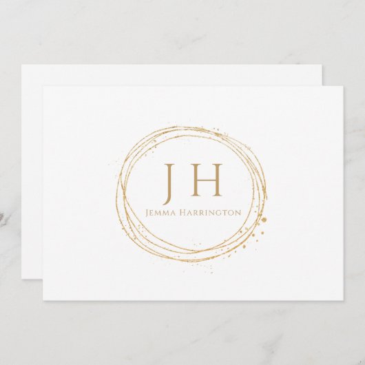 Elegant chique minimale moderne gouden monogram notitiekaartje (Voorkant / Achterkant)