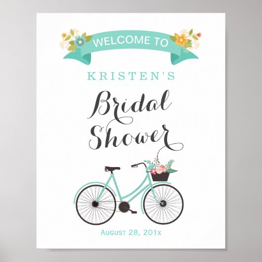 Elegant Chique Mintgroene Fiets Bruiloftsborrel Bo Poster (Voorkant)