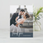 Elegant chique moderne marine blauwe bruiloft bedankkaart (Staand voorkant)