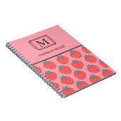 Elegant chique monogram aardbeien gepersonaliseerd notitieboek (Rechterzijde)