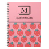 Elegant chique monogram aardbeien gepersonaliseerd notitieboek (Voorkant)