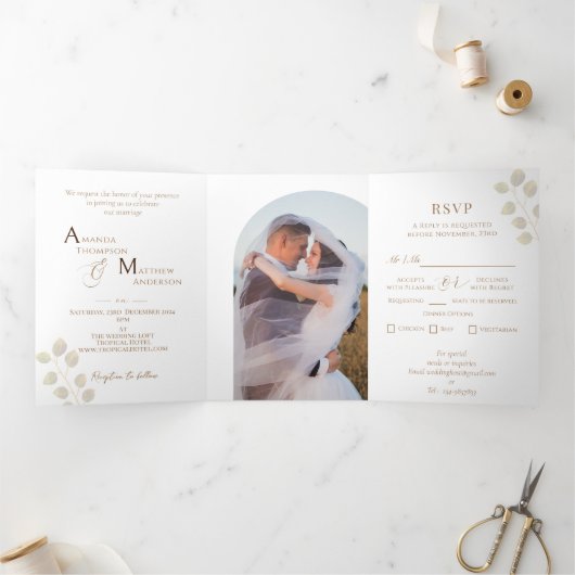Elegant chique monogram foto drieluik wenskaart (Binnen)