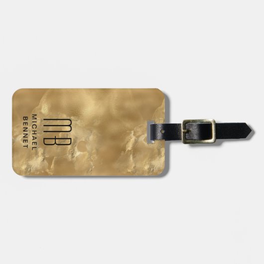 Elegant chique monogram goud bagagelabel (Voorkant horizontaal)