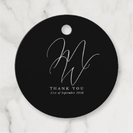 Elegant Chique Monogram Modern Zwart Bruiloft Bedankjes Labels