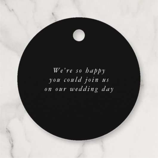 Elegant Chique Monogram Modern Zwart Bruiloft Bedankjes Labels (Achterkant)