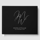 Elegant Chique Monogram Modern Zwart Bruiloft Gastenboek (Voorkant)