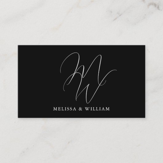 Elegant Chique Monogram Modern Zwart Bruiloft Informatiekaartje (Voorkant)