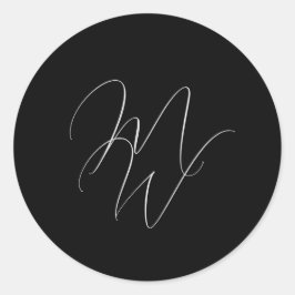 Elegant Chique Monogram Modern Zwart Bruiloft Ronde Sticker