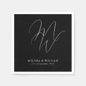 Elegant Chique Monogram Modern Zwart Bruiloft Servet (Voorkant)