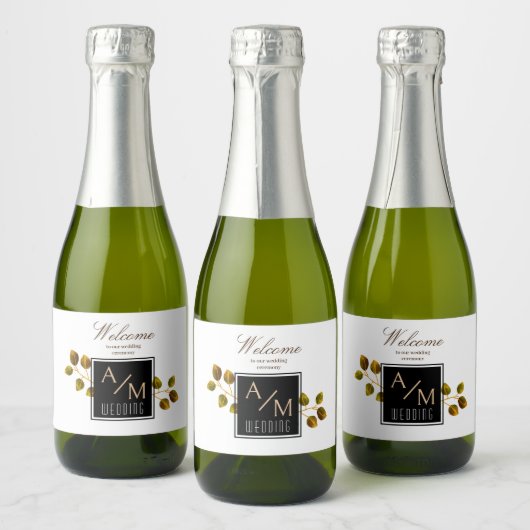 Elegant chique monogram wit sparkling wijnetiket (Flessen)