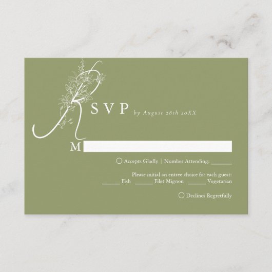 Elegant chique mos floraal menu keuze bruiloft RSV (Voorkant)