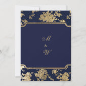 Elegant chique navy blauw faux goud bloemenbruilof kaart (Achterkant)