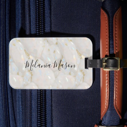 Elegant chique opaal edelsteen marmer bagagelabel (Voorkant Insitu 4)