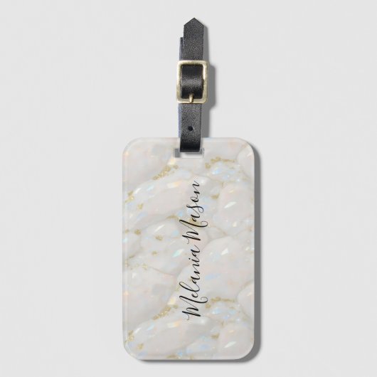 Elegant chique opaal edelsteen marmer bagagelabel (Voorkant (verticaal))