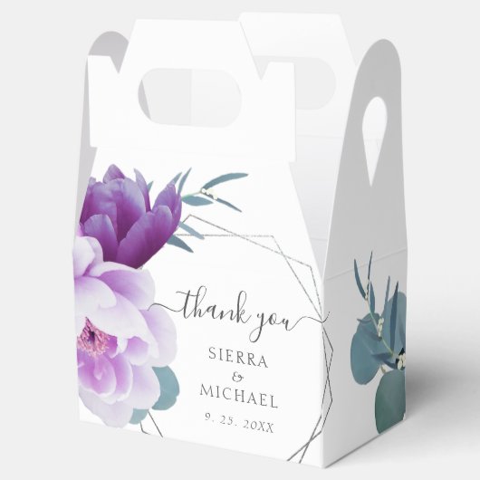 Elegant chique Paarse en zilveren bloemenbruiloft Bedankdoosjes (Geopend)