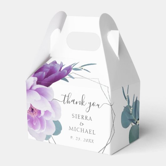 Elegant chique Paarse en zilveren bloemenbruiloft Bedankdoosjes (Voorkant Zijde)