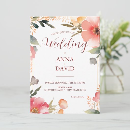 Elegant chique pastel bloemenbruiloft Waterverf Kaart (Staand voorkant)