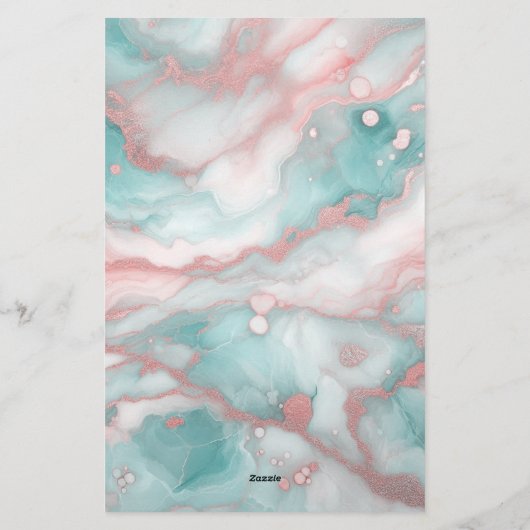 Elegant chique pastelmarmer met Rozen gouden accen Briefpapier (Achterkant)