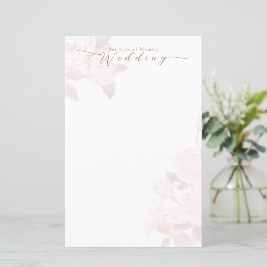 Elegant chique Roos blanco bruiloft menu (Staand voorkant)