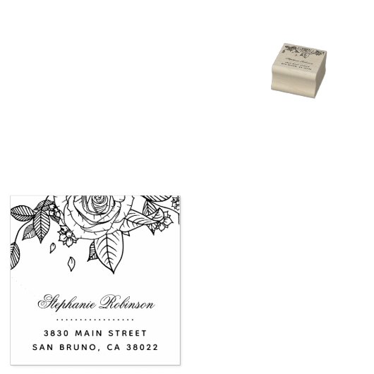 Elegant chique roos boeket bruiloft retour adres rubberstempel (Gestempeld)