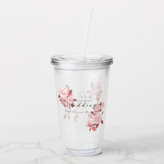 Elegant chique Roos bruiloft Acryl Drinkbeker (Achterkant)