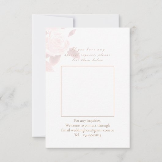 Elegant chique Roos bruiloft Diner Optie RSVP Kaartje (Achterkant)