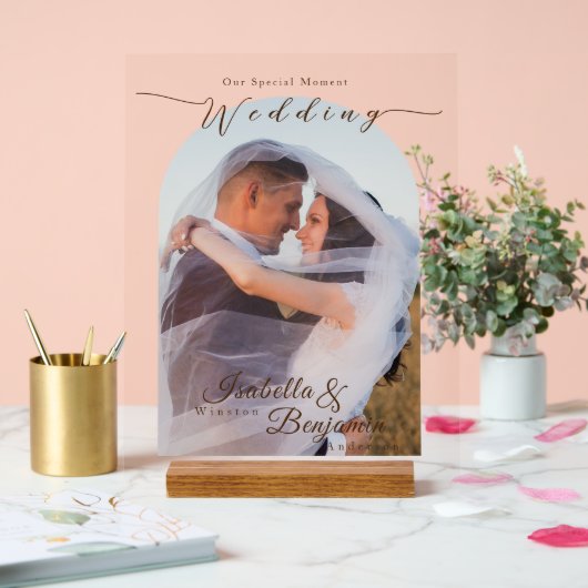 Elegant chique Roos bruiloft foto Acryl Bord (Huwelijk)