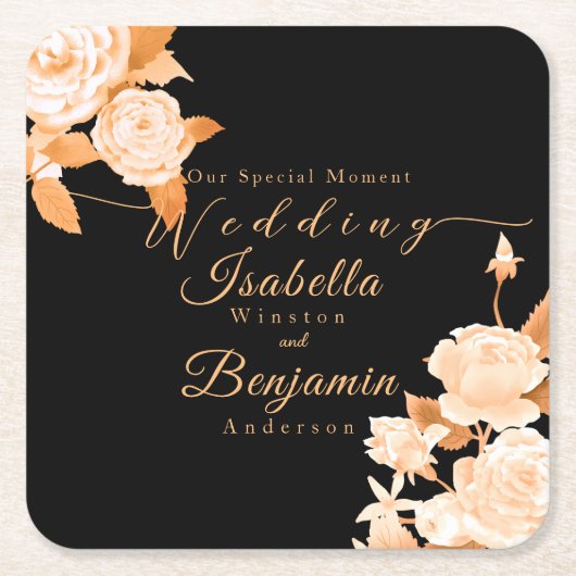 Elegant chique Roos bruiloft Kartonnen Onderzetters (Voorkant)