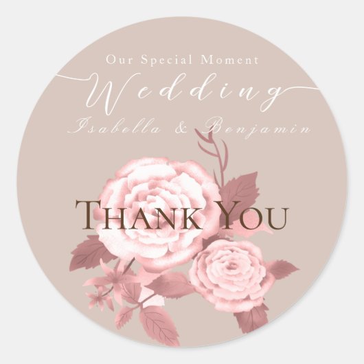 Elegant chique Roos bruiloft Ronde Sticker (Voorkant)