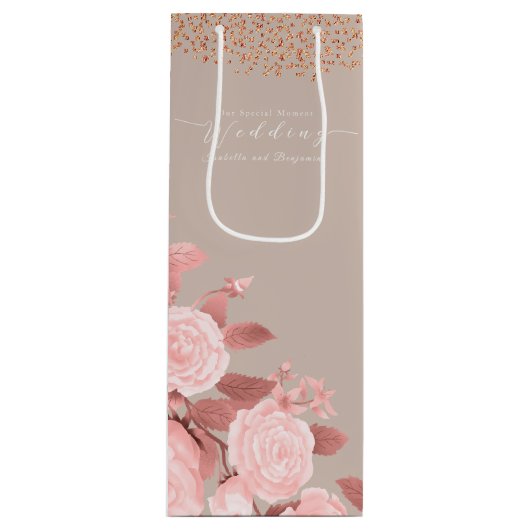 Elegant chique Roos bruiloft Wijn Cadeautas (Voorkant)