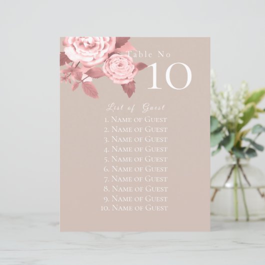 Elegant chique Roos bruiloft zitkaarten (Staand voorkant)