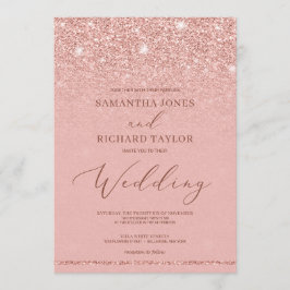 Elegant chique roos gouden glitter schittert bruil kaart