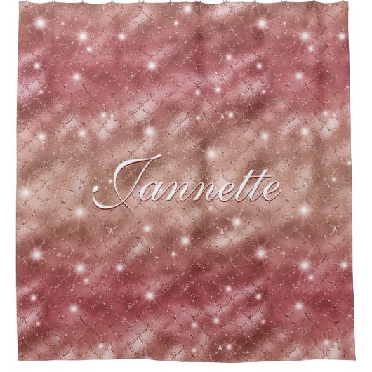 Elegant chique Roos gouden zeemeermin faux glitter Douchegordijn (Voorkant)