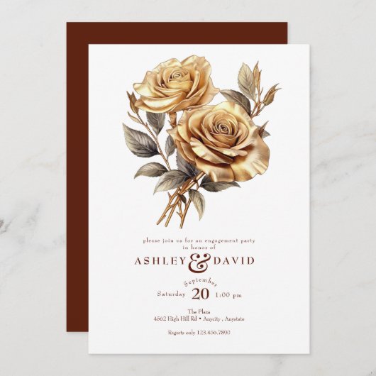 Elegant chique Roos | Romantische verlovingsfeest Kaart (Voorkant / Achterkant)