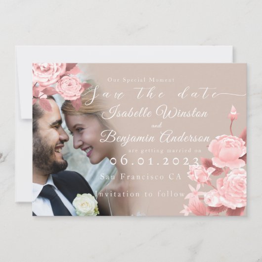 Elegant chique Roos Save the Date Kaart (Voorkant)