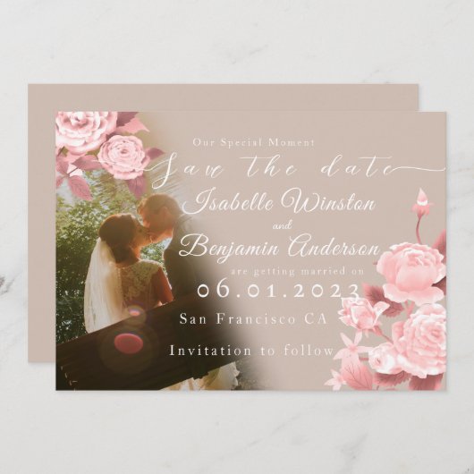 Elegant chique Roos Save the Date Kaart (Voorkant / Achterkant)