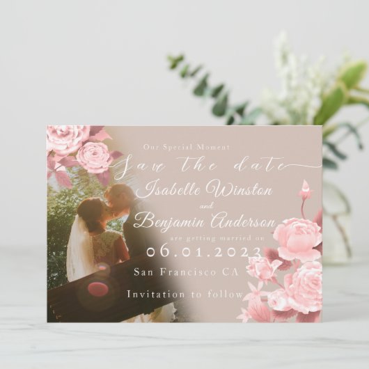 Elegant chique Roos Save the Date Kaart (Staand voorkant)