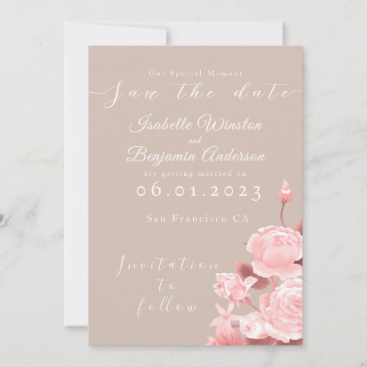 Elegant chique Roos Save the Date Kaart (Voorkant)