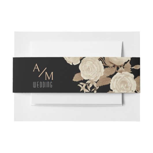 Elegant chique Roos zwart Uitnodigingen Wikkel (Voorkant Voorbeeld)