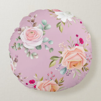 Elegant chique roze bloemig rond kussen