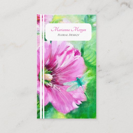 Elegant chique roze bloemig visitekaartje (Voorkant)