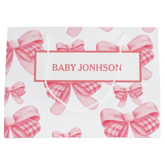 Elegant & Chique Roze Bow Meisje Baby shower Groot Cadeauzakje (Voorkant)