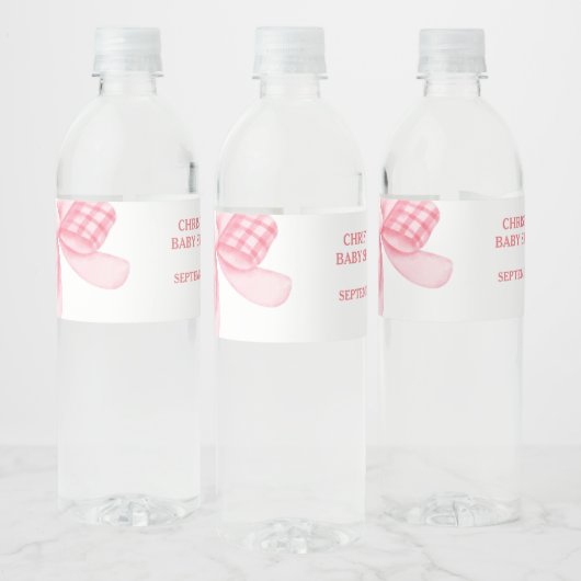 Elegant & Chique Roze Bow Meisje Baby shower Waterfles Etiket (Flessen)