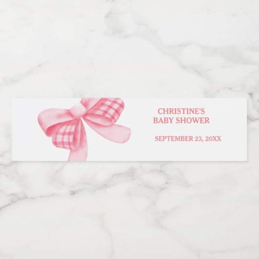 Elegant & Chique Roze Bow Meisje Baby shower Waterfles Etiket (Enkel label)