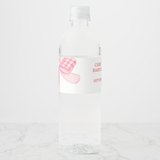 Elegant & Chique Roze Bow Meisje Baby shower Waterfles Etiket (Voorkant)