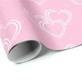 Elegant, chique roze en witte drie harten patroon cadeaupapier (Rol Hoek)