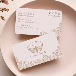 Elegant & Chique Roze & Gouden Bloemen & Moth Logo Visitekaartje
