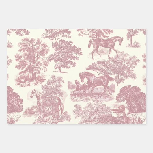 Elegant chique roze paard toilet inpakpapier vel (Voorkant 2)